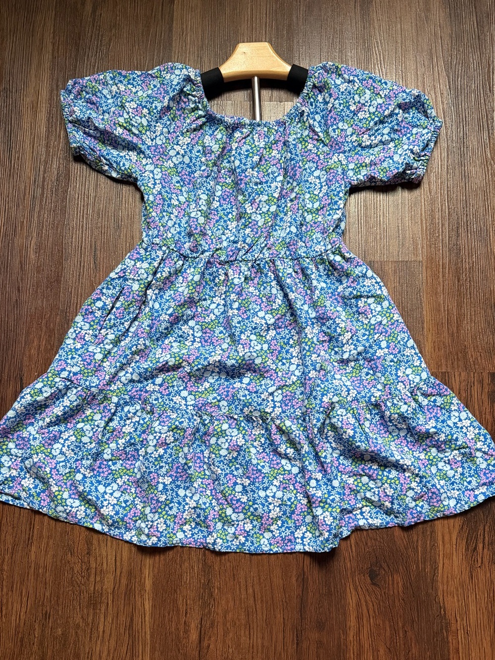Cat & Jack Kids - Girls Blue Floral Puff-Sleeve Dress with pockets